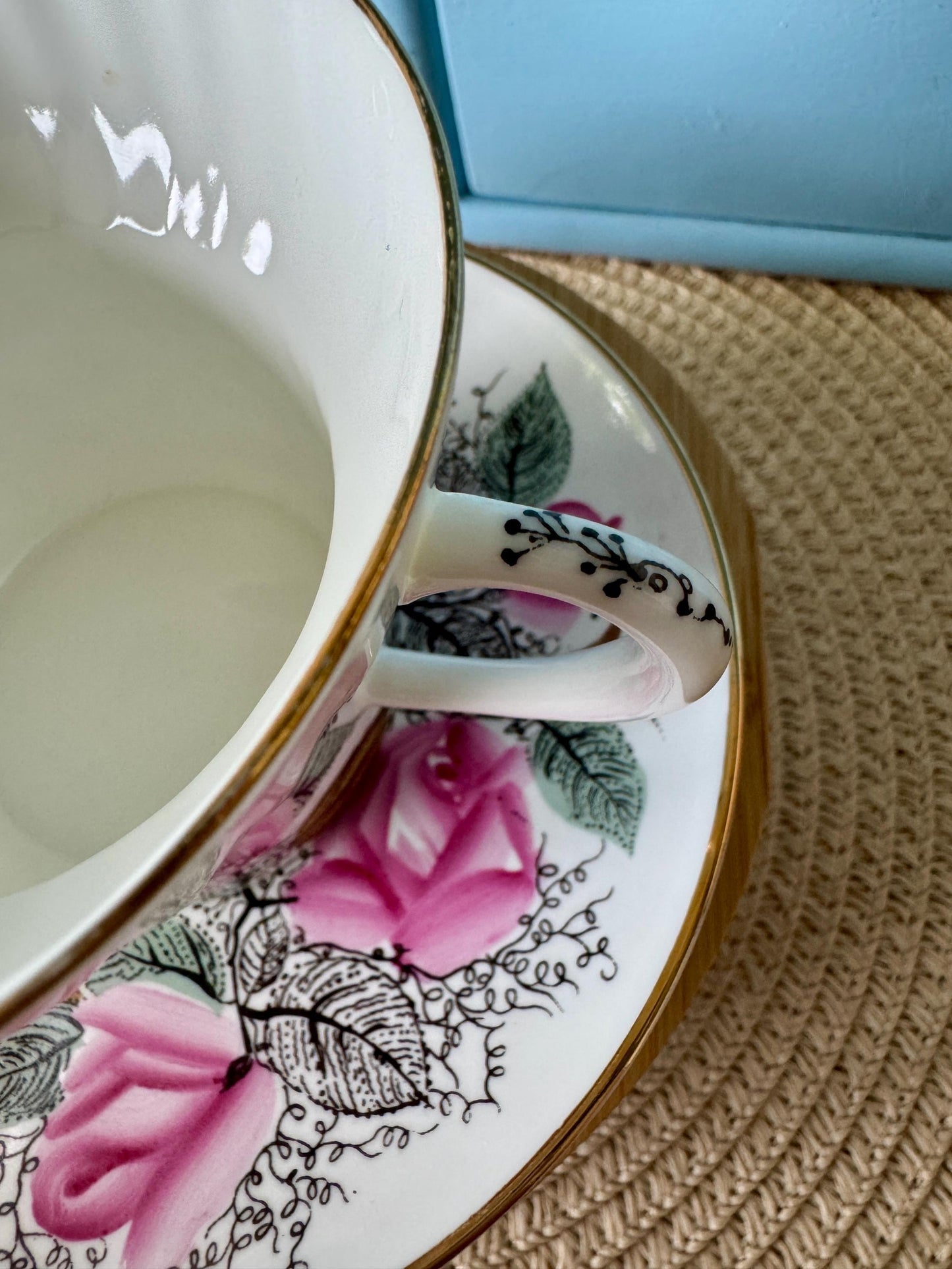 Rare Lomonosov Good Morning Teacup & Saucer | Pink Roses | Wave Model | 1970-1986 | Hand-Painted Bone China | Perfect Gold | Made in Russia