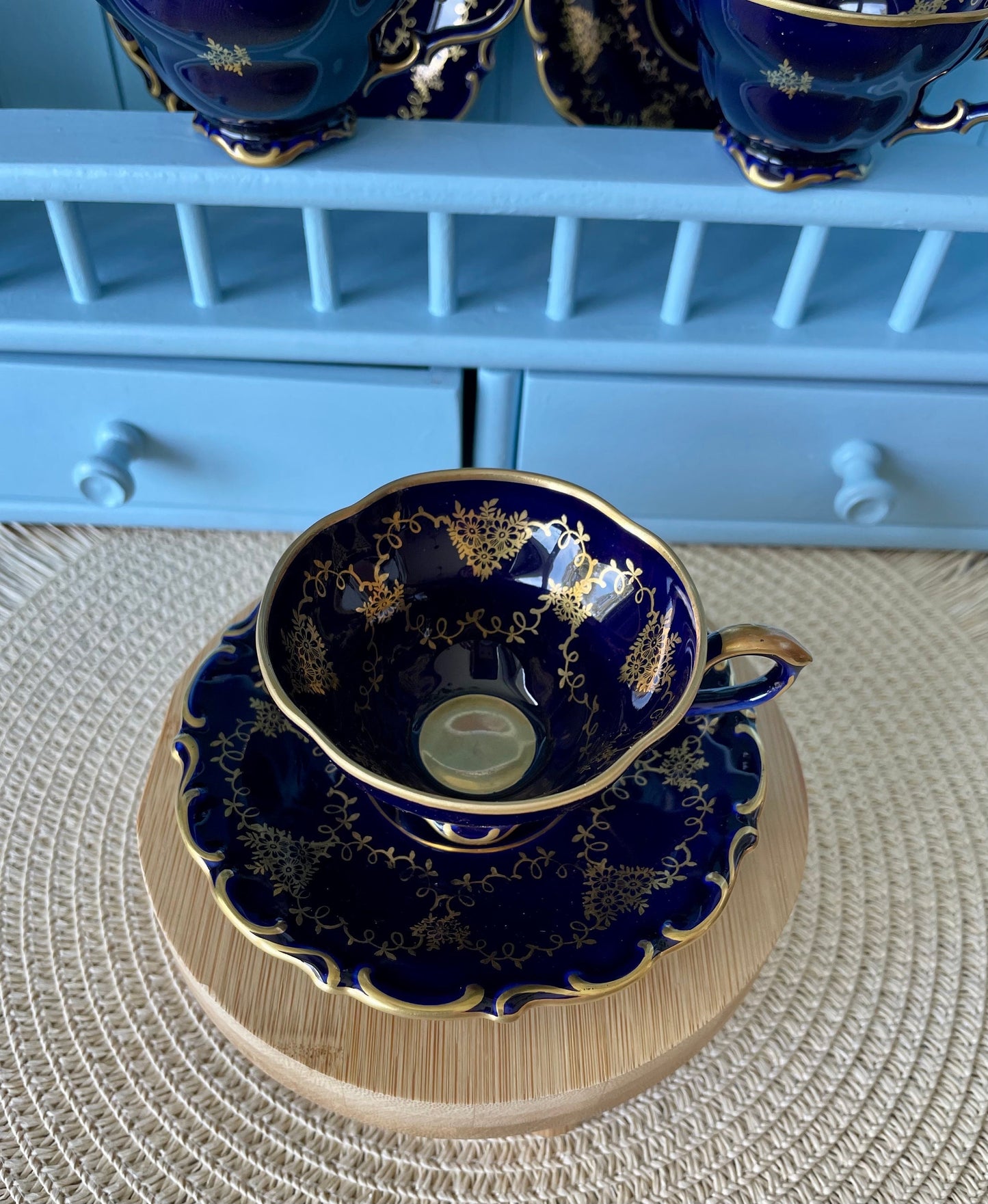 Very Rare Hard to Find Mint Condition, Vintage Lindner Kueps Bavaria Made in Germany Real Cobalt EspressoCup &Saucer, Kobalt Blue, 24 karat