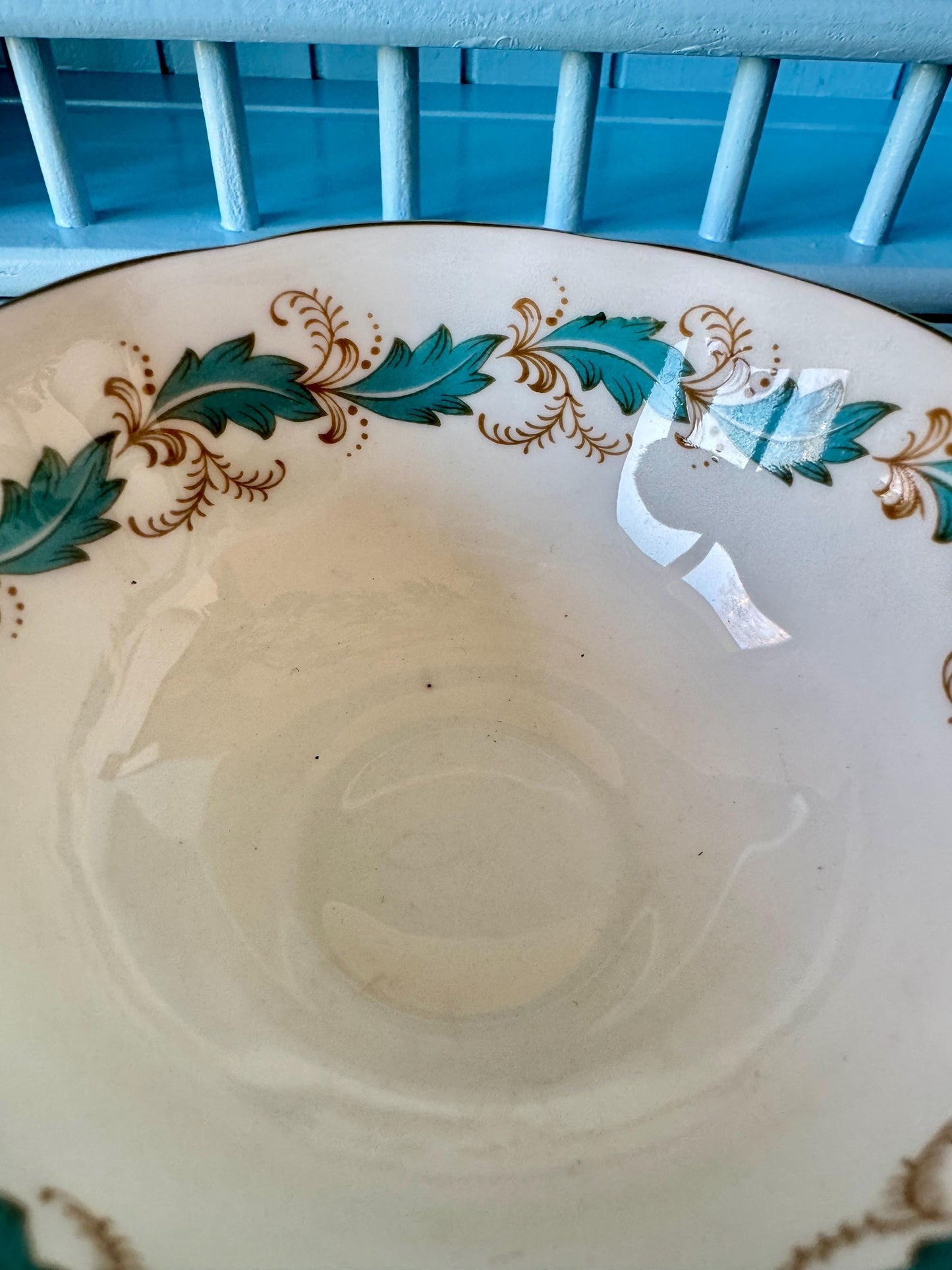 Vintage 1970s Paragon Affection Blue Leafs Gold Duo, Bone China, Floral Blue Leaf Design, Preciously Loved, Appointment HM Queen Elizabeth