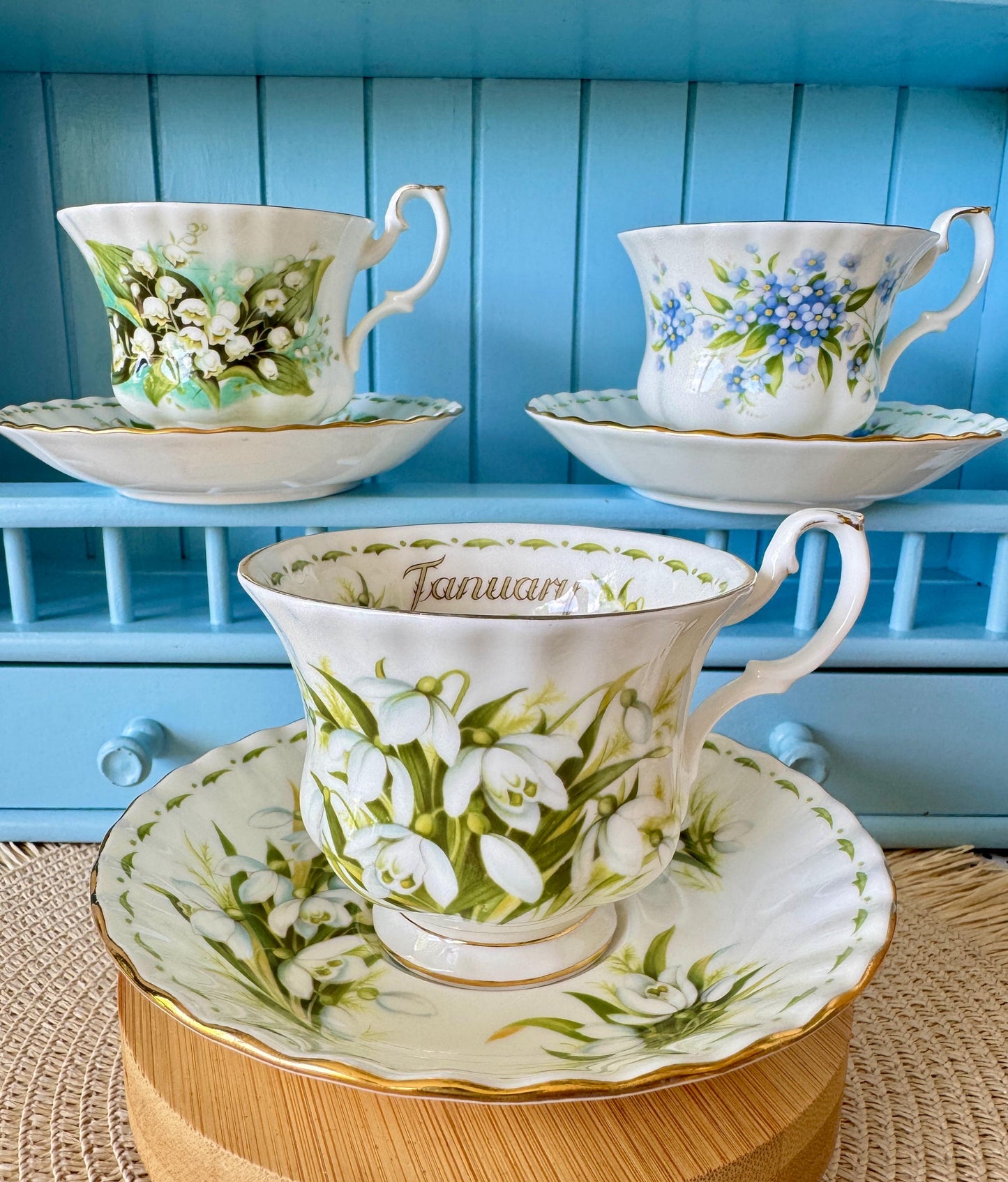 Vintage Royal Albert Flower Of The Month Male Sized Duo's Cup & Saucer, Fine Bone China, High Tea Party, Made in England, Sold Individually