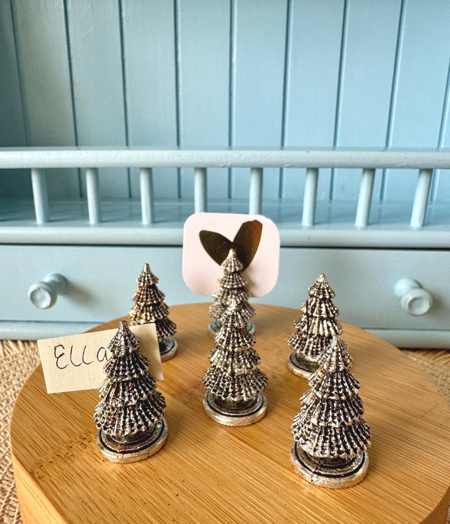 Set of 6 Christmas Tree Place Card Holders, Miniature Silver Tone Metal Table Decor, Name Card Display, Dinner Party Supplies, Event Props