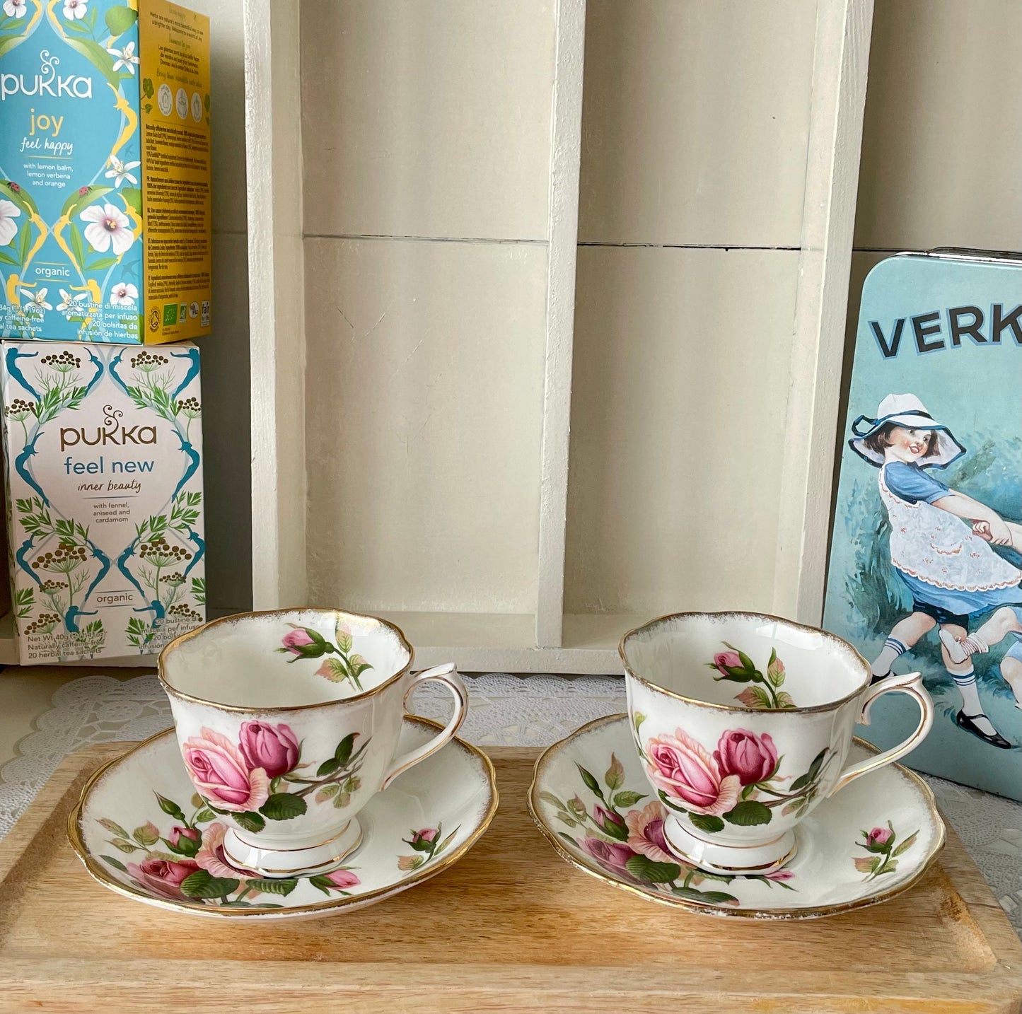 Set of 2 Vintage Male Sized Anniversary Rose Tea Cups