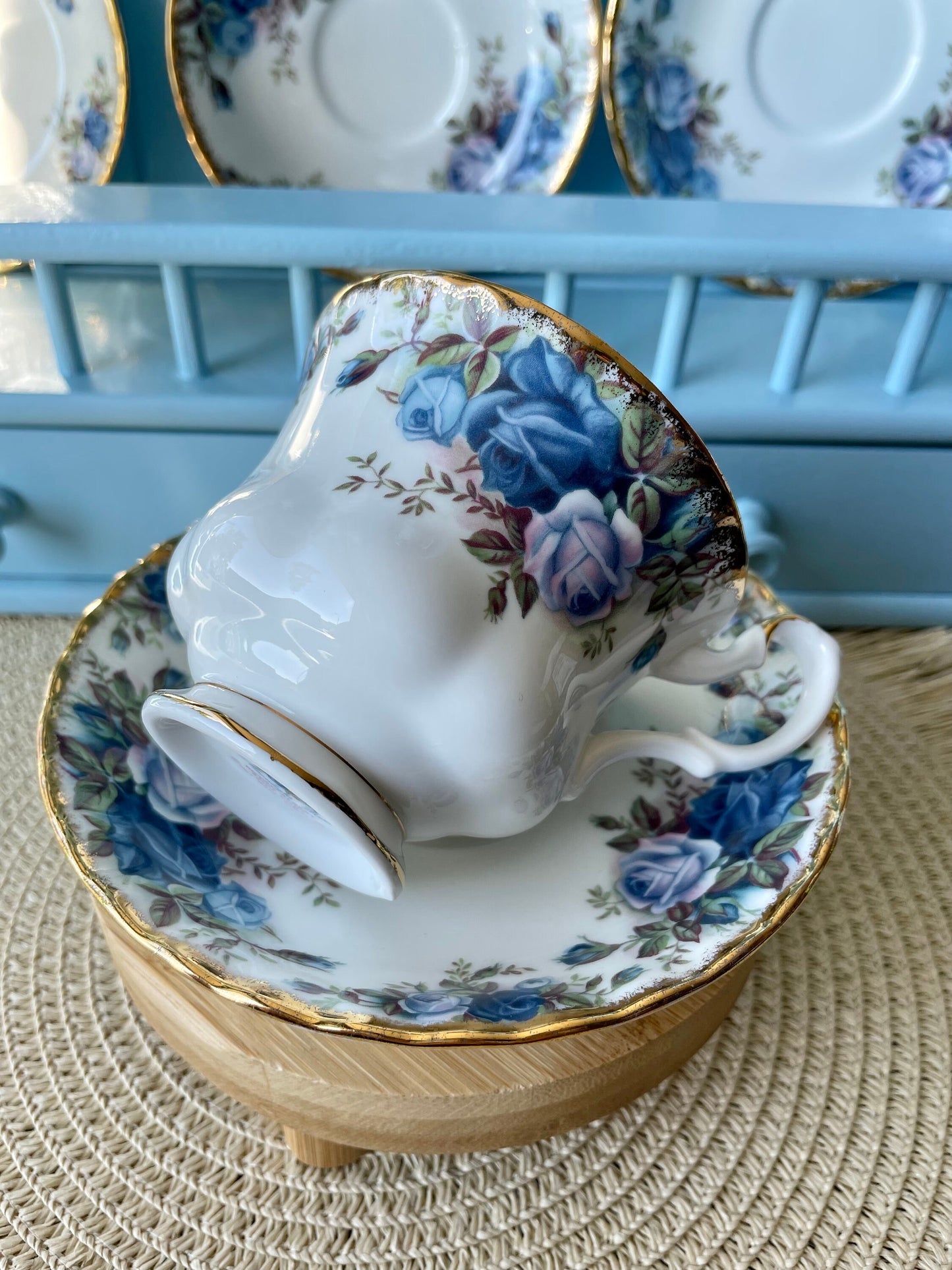 Vintage Moonlight Rose Teacups, set of 6