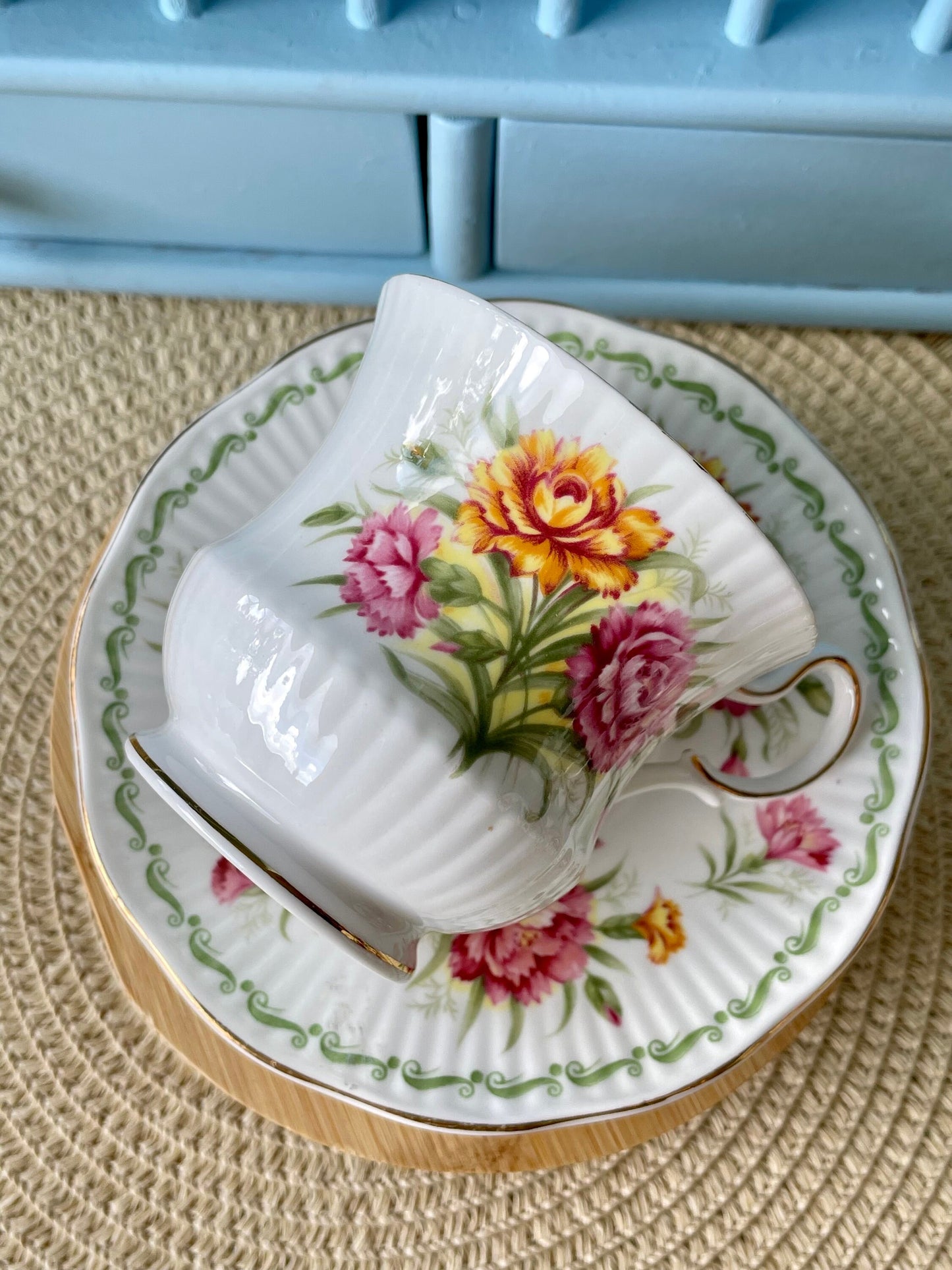Vintage Royal Queens Fine Bone China 'January' Teacup & Sauc