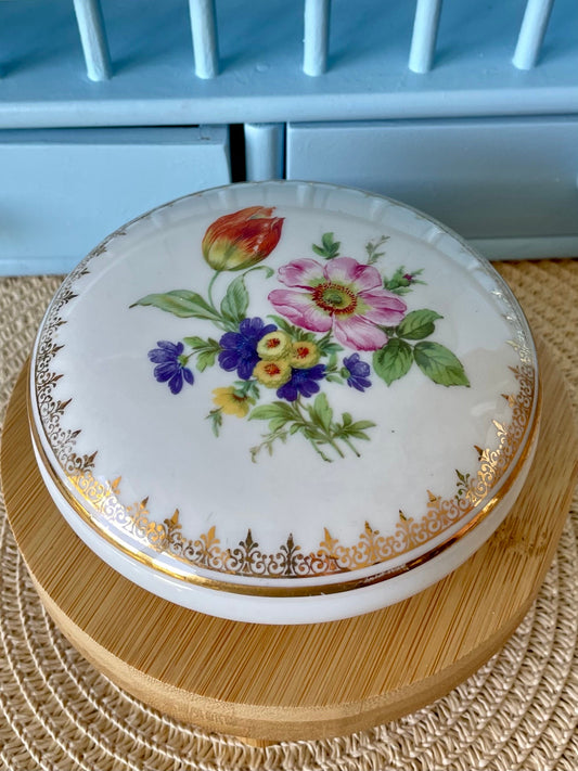 Hard To Find Vintage Limoges France Floral Lidded Trinket Bo