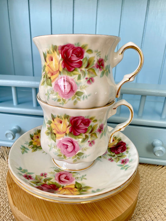 Exquisite Balmoral Castle Rose Flower Teacup and Saucer