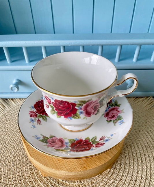 Elegant Vintage Queen Anne Tea Cup and Saucer - Red and Pink