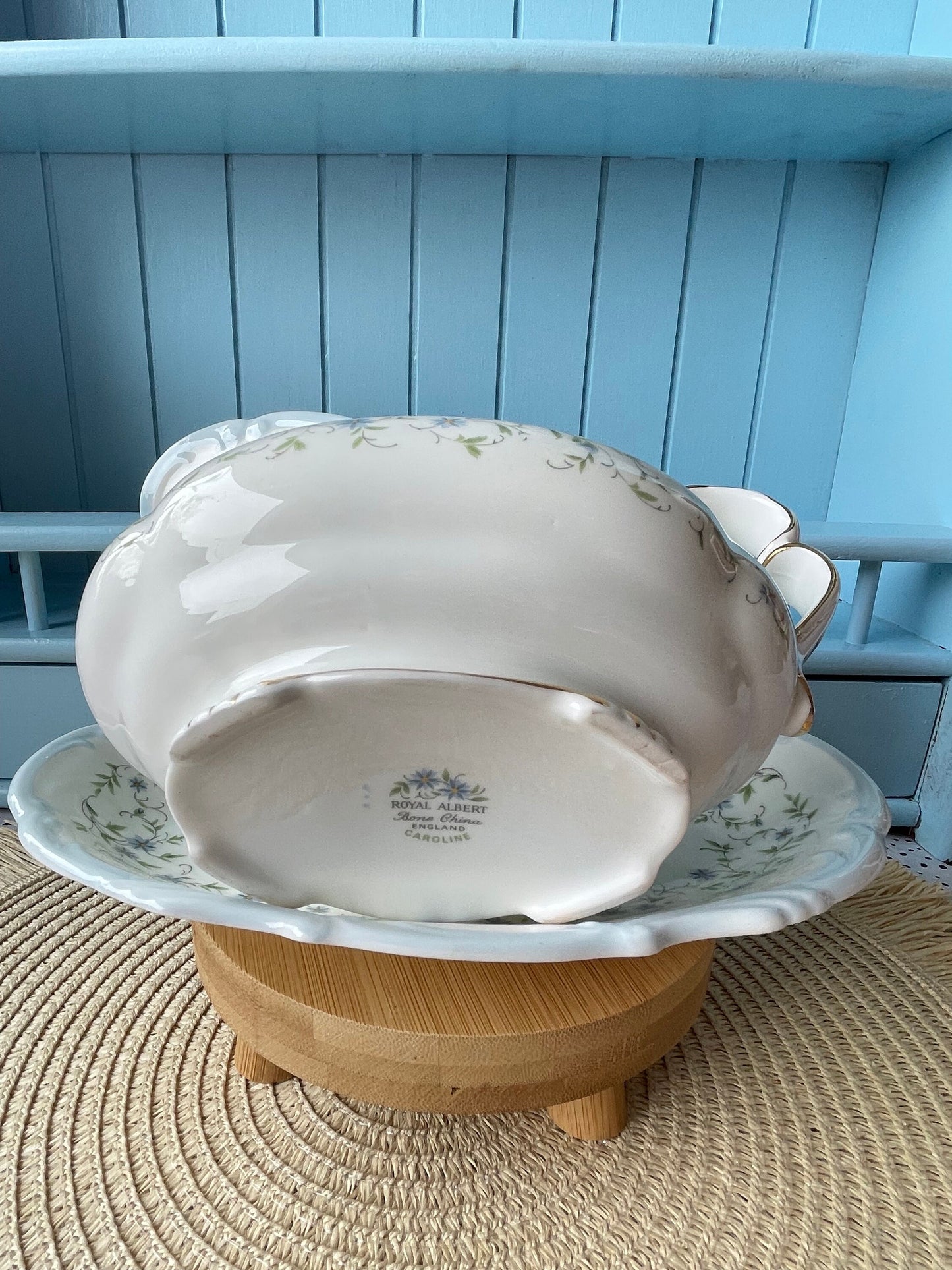 Pretty Vintage Royal Albert "Caroline" Gravy Dish with Tray