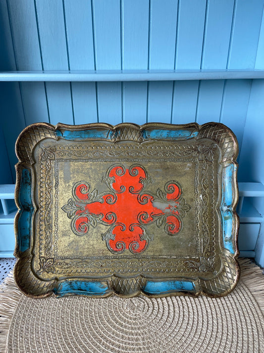 Vintage Italian Florentine Blue & Orange Gold Baroque Rococo