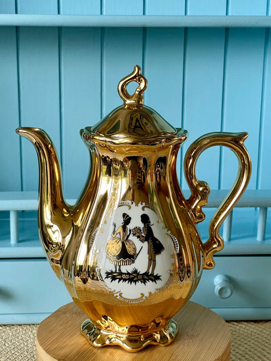 Vintage Heavy Gold Gilded Schaller Wiesau Bavaria Mokka Pot