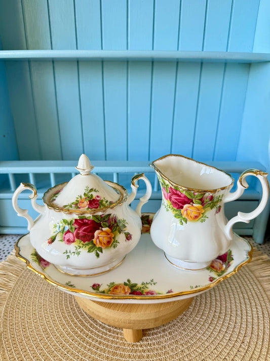 Vintage Royal Albert "Old Country Roses" Large 3 Piece Cream