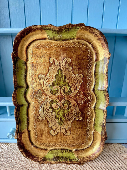Vintage Italian Florentine Green & Gold Gold Baroque Rococo