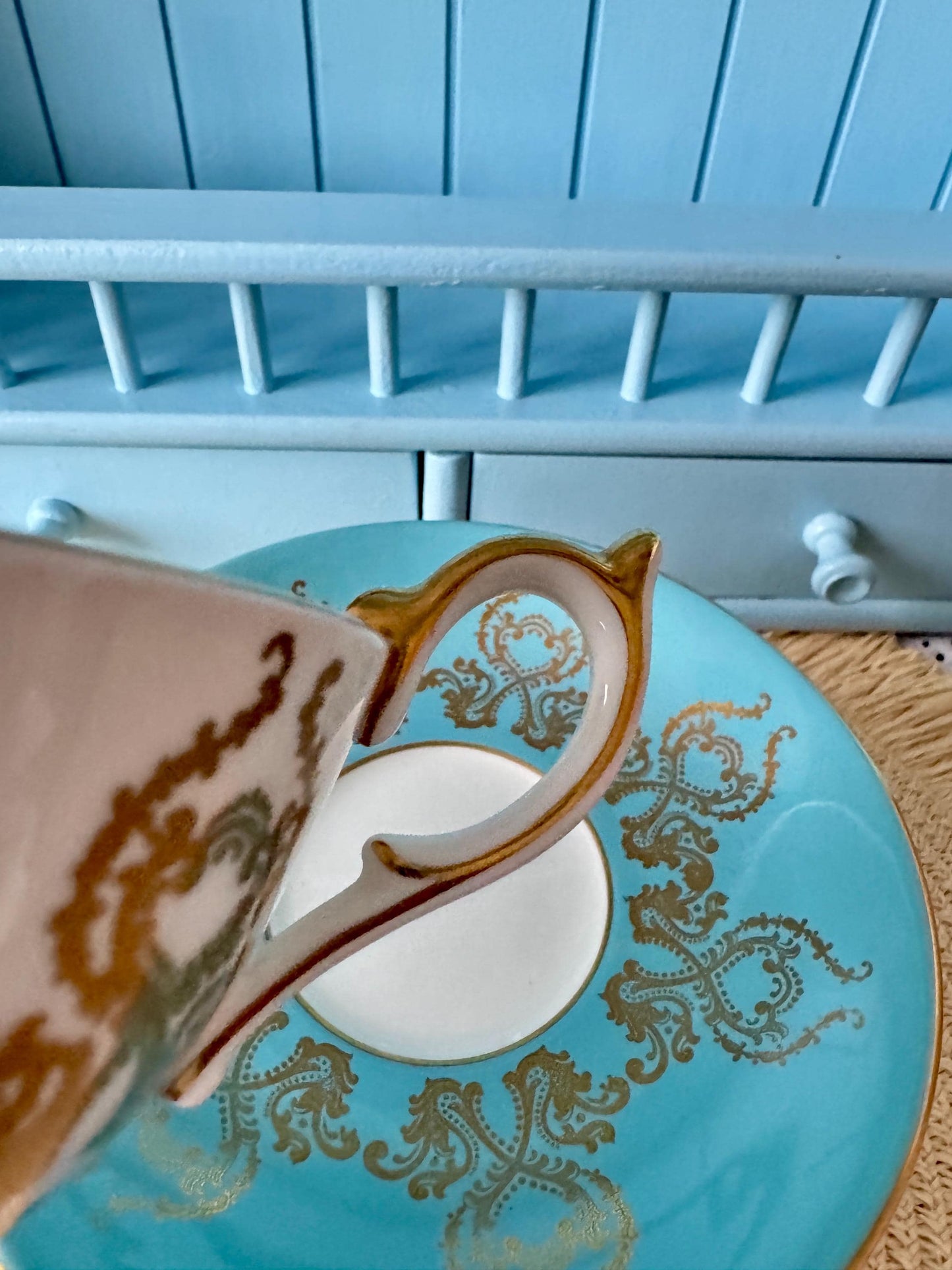 Rare Vintage Aynsley Turquoise Teacup Set c. 1960 - Bone Chi