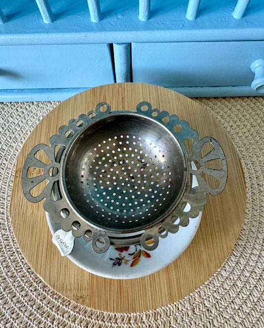Vintage Bavaria Ornate EPNS Silver Plated Tea Strainer Porce
