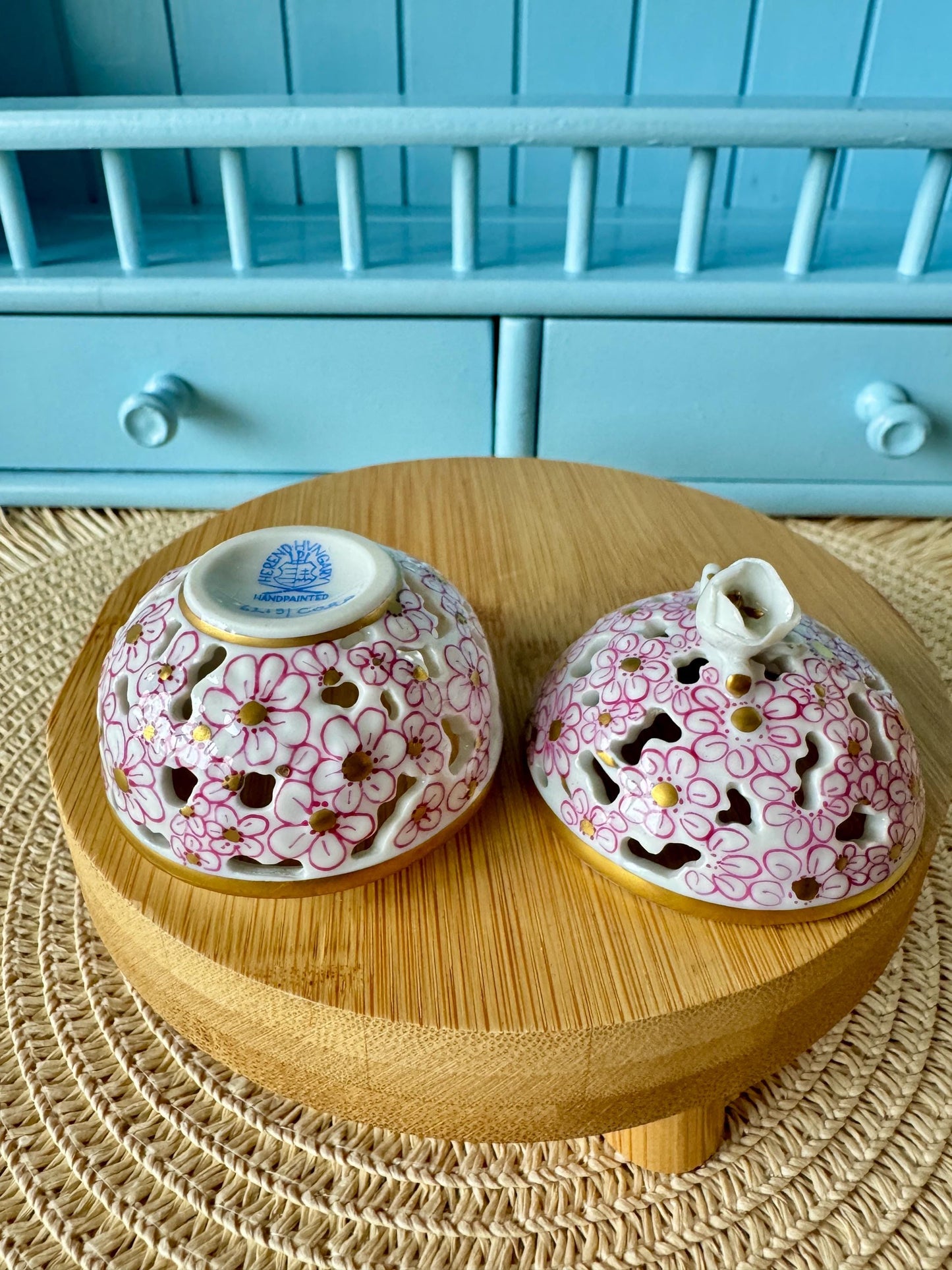 Rare Vintage Herend Porcelain Finial Openwork Ball