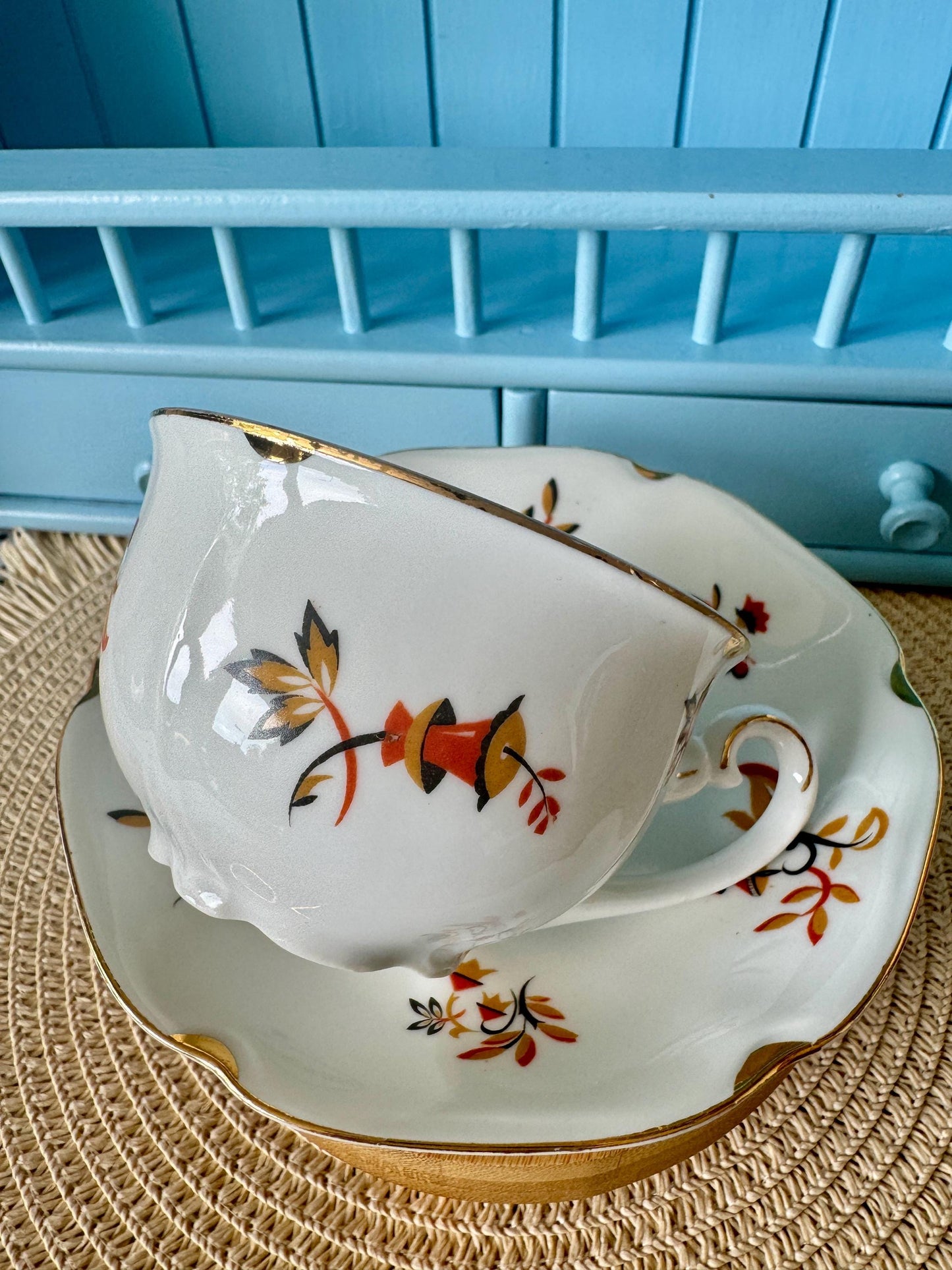 Vintage Carl Teichert Meissen Porcelain Teacup & Saucer Duo