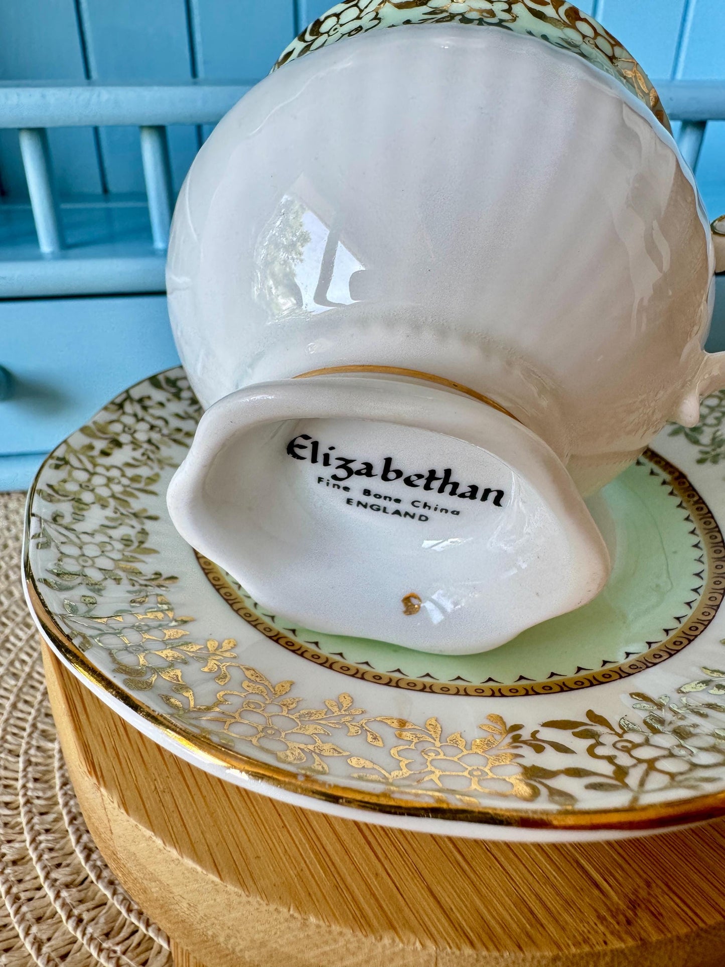 Vintage Elizabethan Fine Bone China Tea Cup and Saucer - Gre