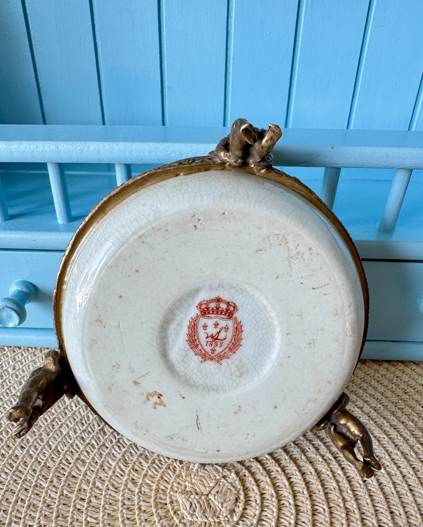 Vintage Putti Wong Lee 1895 Porcelain & Ormolu Cherub Dish