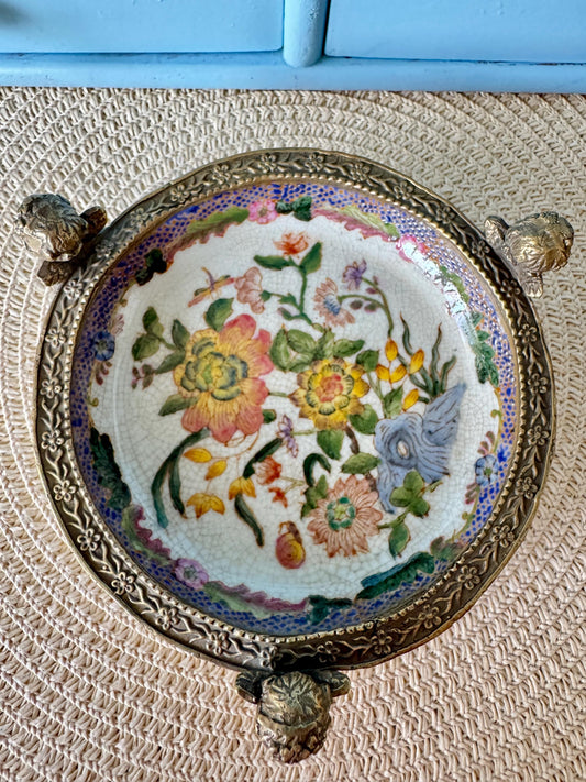 Vintage Putti Wong Lee 1895 Porcelain & Ormolu Cherub Dish