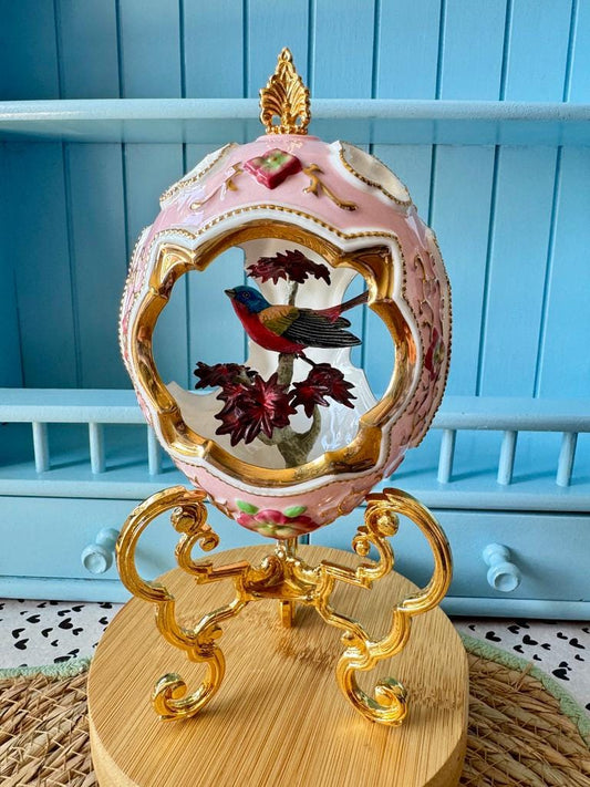 Vintage Handpainted Fabergé Porcelain Bunting Bird Egg