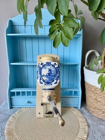 Vintage Mid Century PeDe Wall Coffee Grinder w/ Wooden Mount