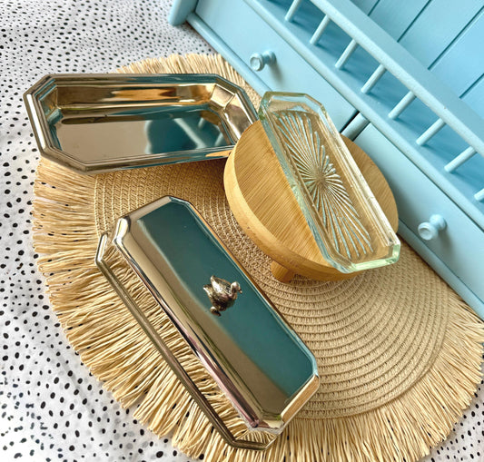 Charming Vintage Covered Butter Dish with Duck Finial & Star