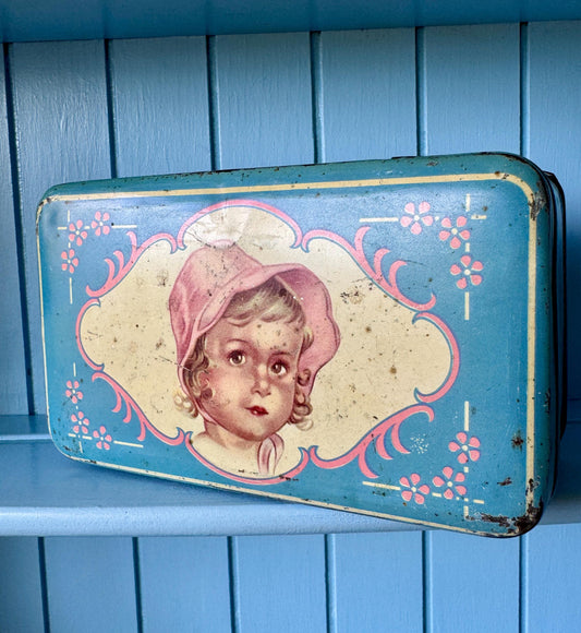Vintage Baby Blue Litho Tin Box