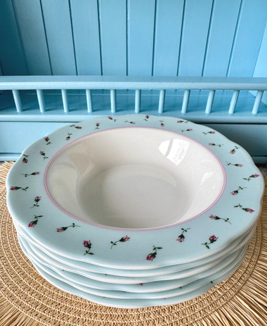Vintage Set of 6 Royal Albert Rose Buds Soup or Pasta Plates