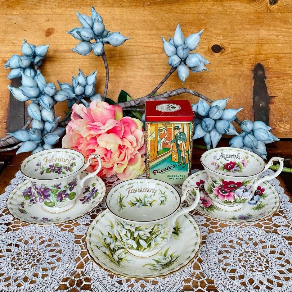 Royal Albert Flower Of The Month Gentleman Sized Duo's Cup & Saucer, Fine Bone China, Royal High Tea Party, Bridal Party. Collectors Item!