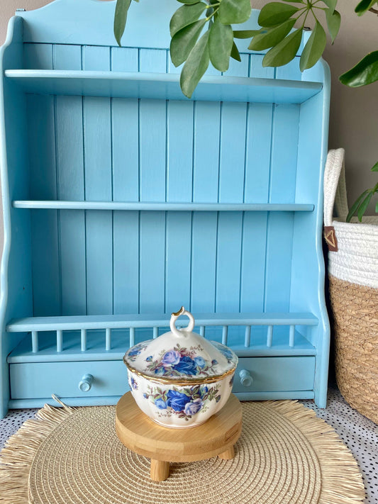 Vintage Royal Albert Moonlight Rose Candy Dish with Lid, Blue Roses & Gold Trim, Perfect for Candy, Bonbon Dish, English Bone China