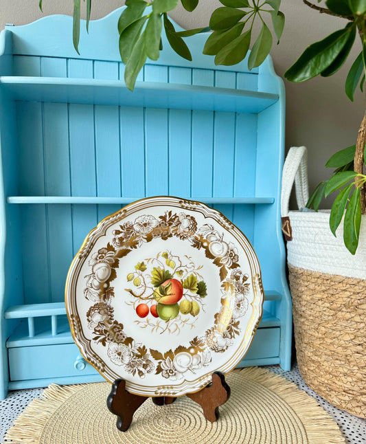 Rare Vintage Spode "Golden Valley" Plate, 24 CM or 9.45 Inc, Perfect Condition, Y7840-T Fruit Decor with 22K Golden Details, Made in England