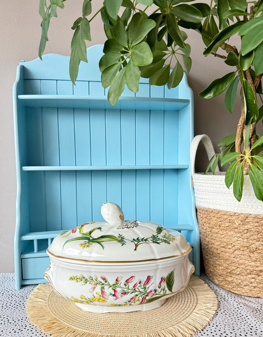 RARE Vintage Spode "Stafford Flowers" Oval Soup Tureen, Covered Dish, Genista & Digitalis Flowers Decor, Pretty Golden Details, Made England