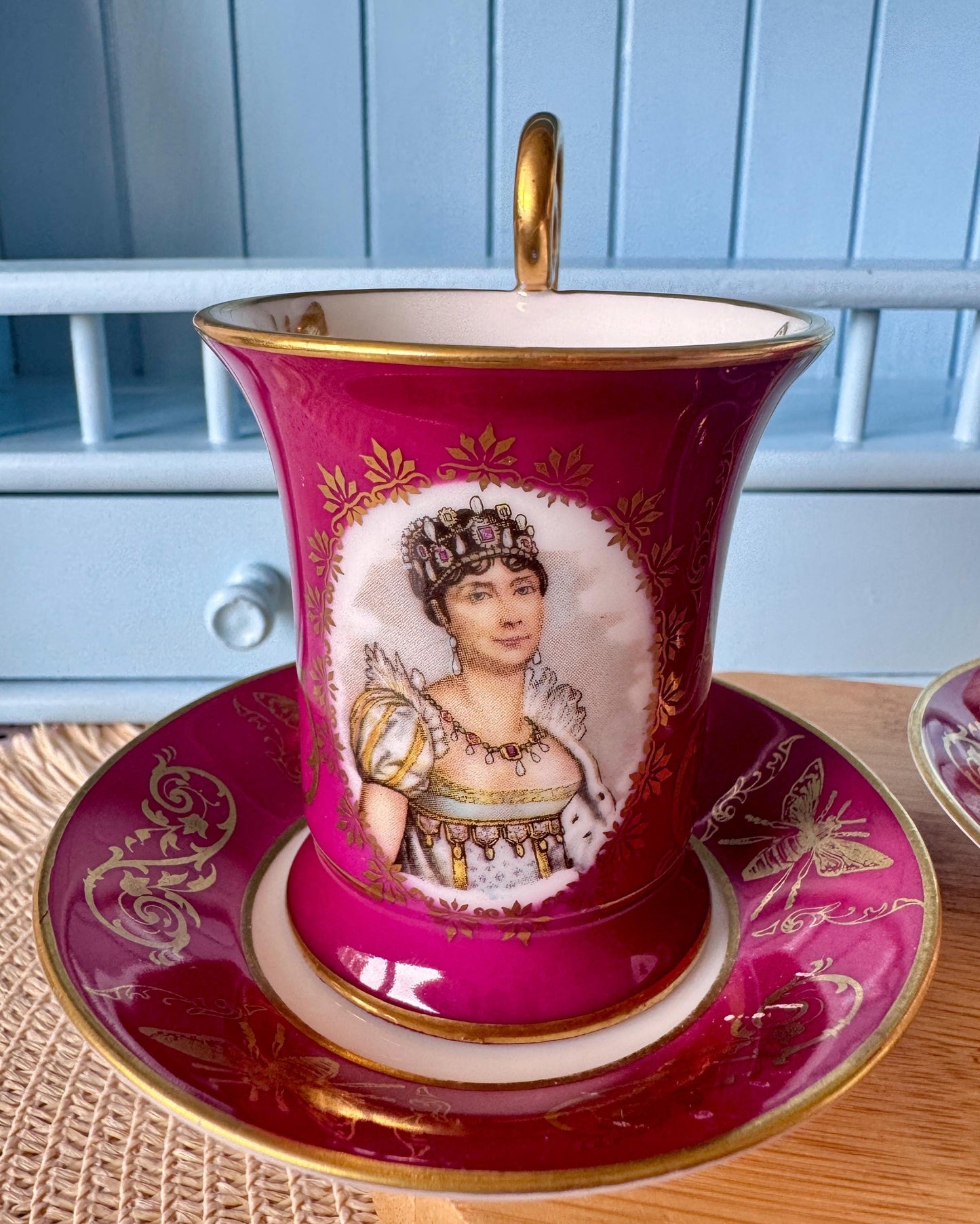Rare Limoges Napoleon Josephine Espresso Cups & Saucers | Burgundy Gold Porcelain | Imperial Bee Motif | Perfect Condition | Historical Gift