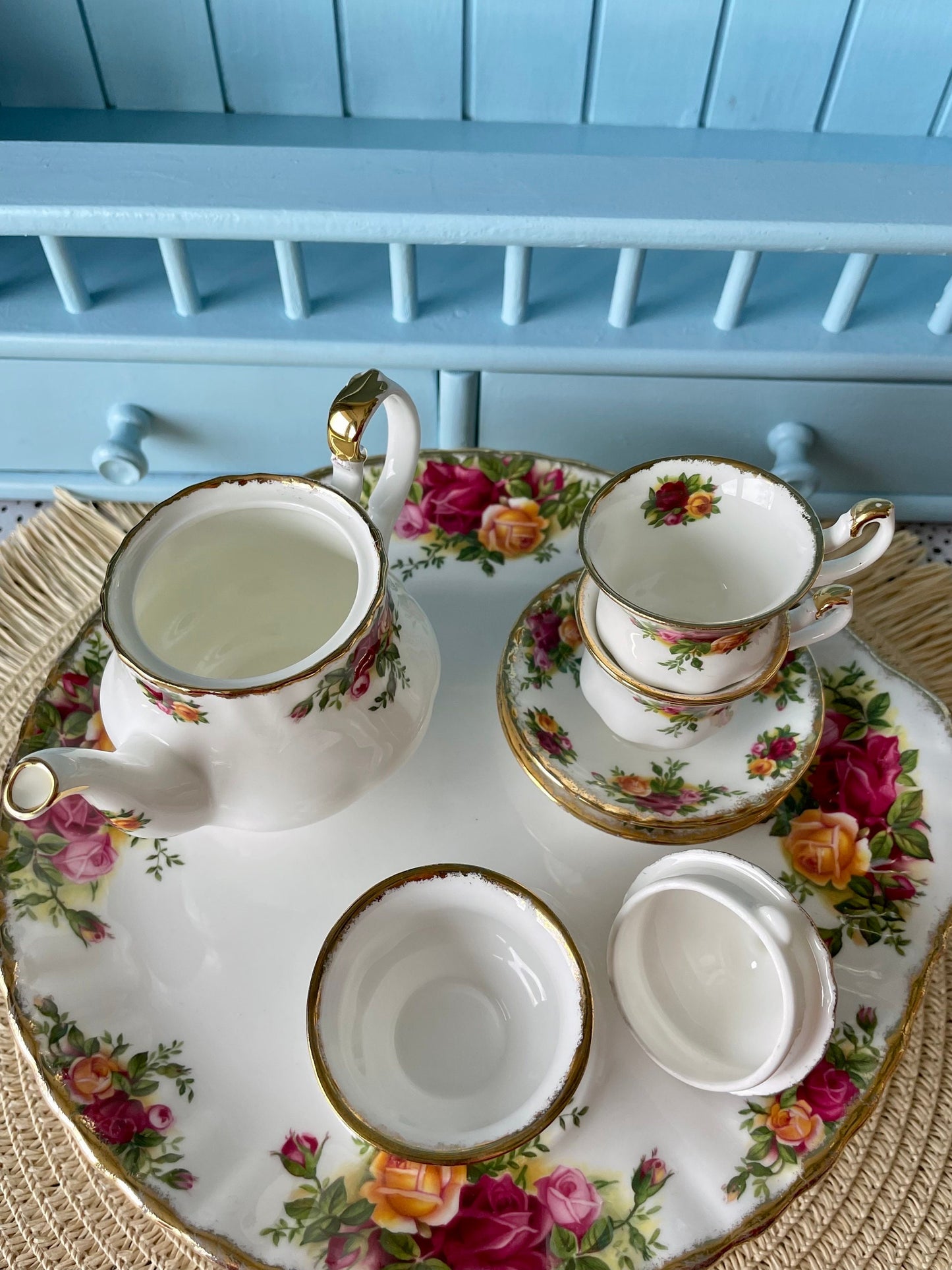 Vintage Royal Albert "Old Country Roses" Miniature Tea Set, First Quality, Fine Bone China, Previously Loved Vintage, Made in England
