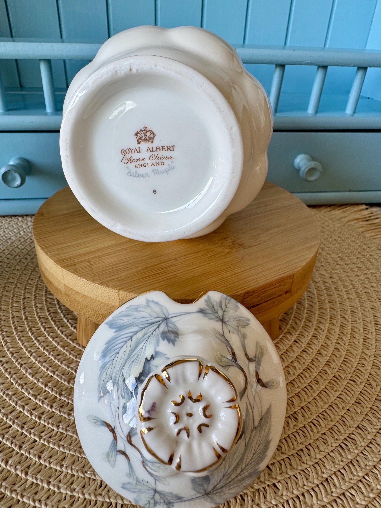 Very Rare Hard To Find "2 Cup" Royal Albert "Silver Maple" TeaPot, Small TeaPot, Bone China, Previously Owned, Gray Leaf Decor, England