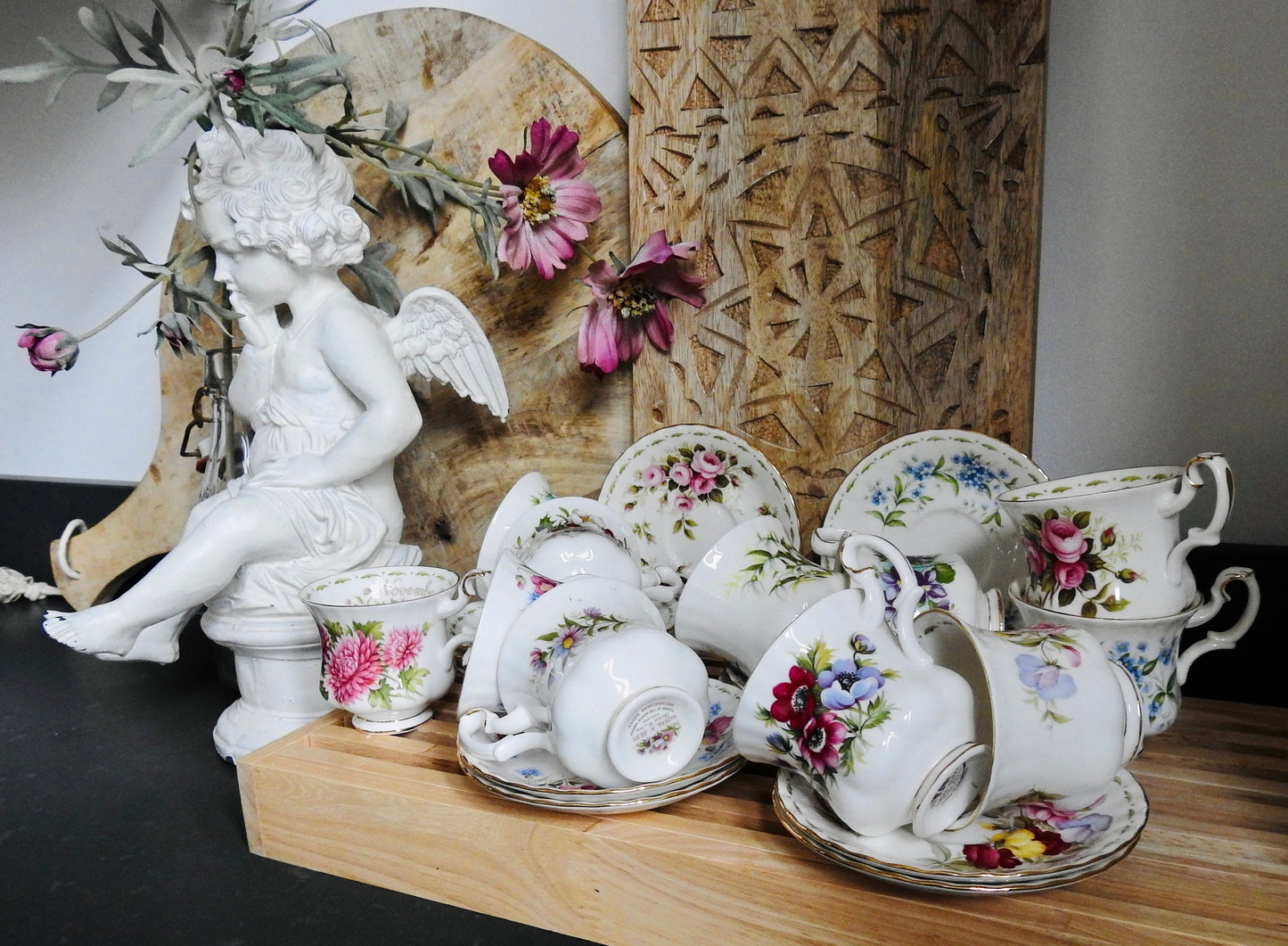 Royal Albert Flower Of The Month Lady Sized Duo's Cup & Saucer, Fine Bone China, Shabby Chic Royal High Tea Party, Bridal Party Luncheon Set