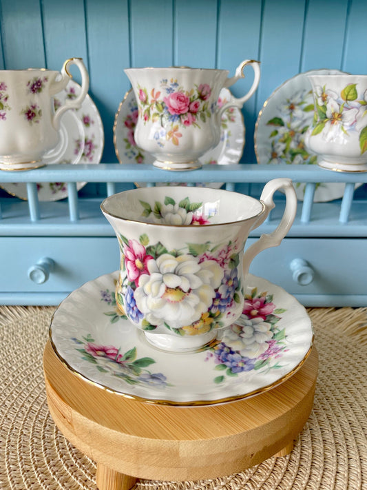 Vintage Royal Albert Sherborne Summertime Series Lady Sized CoffeeCup & Saucer, Fine Bone China, Made In England, HighTea, Previously Loved