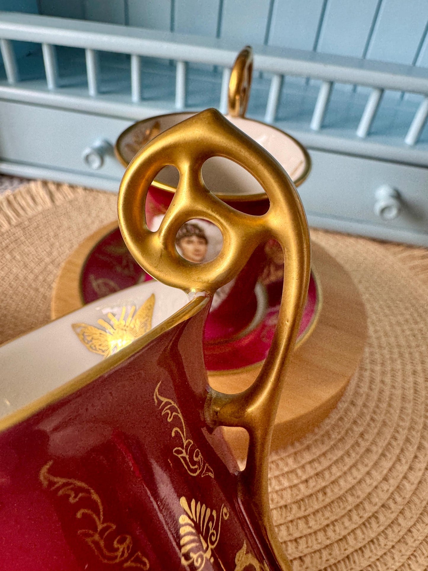 Rare Limoges Napoleon Josephine Espresso Cups & Saucers | Burgundy Gold Porcelain | Imperial Bee Motif | Perfect Condition | Historical Gift