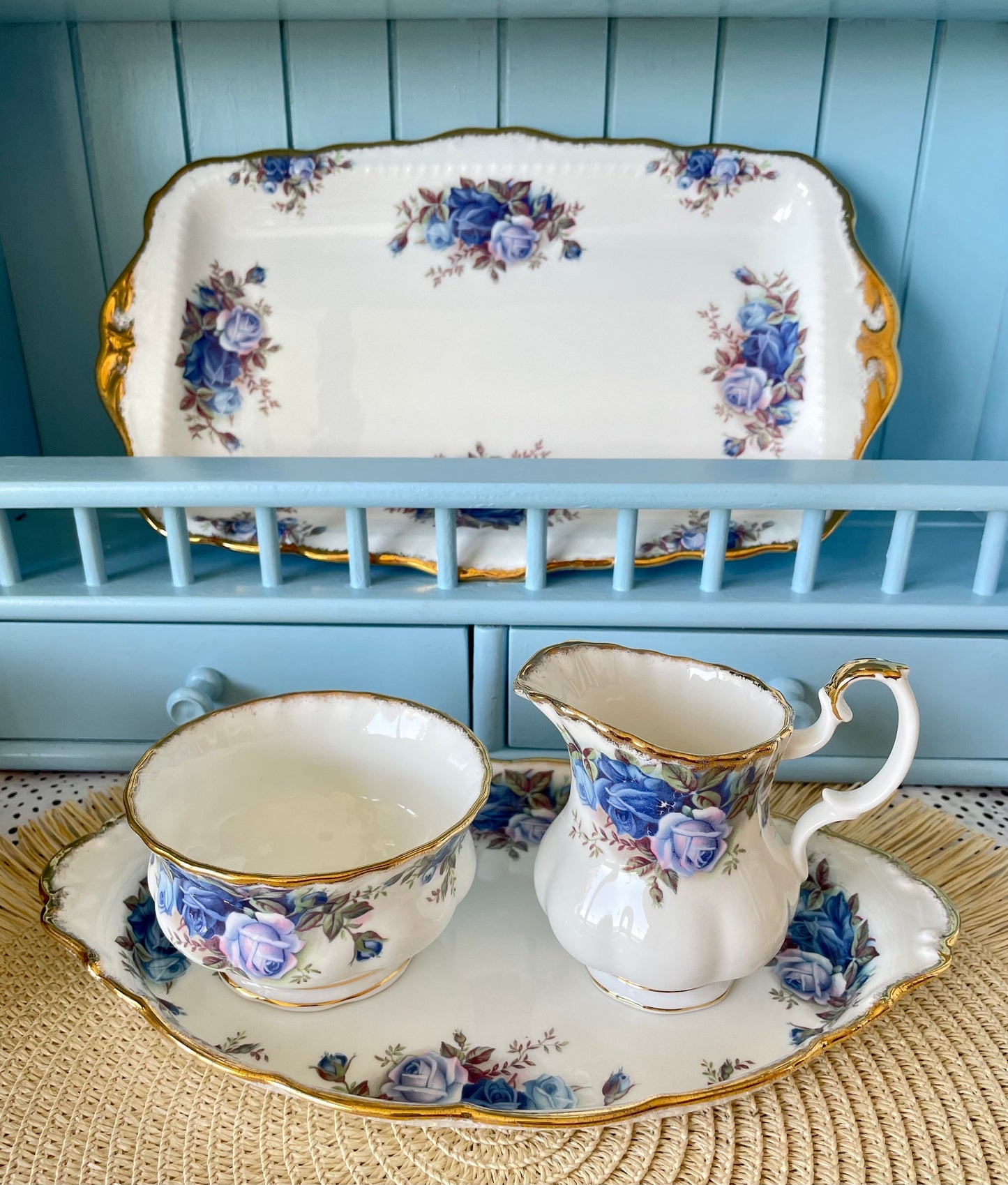 Multiple Royal Albert "Moonlight Rose" Fine Bone China Items, Teapots, Cups & Saucers, Sandwich Plate, Creamer Set, Highly Collectible China