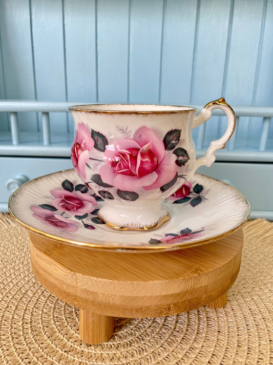 Vintage Elizabethan Fine Bone China Tea Cup and Saucer - Bright Pink Roses and Gold Decor, Previously Loved, Antique Tea Cup, High Tea Party