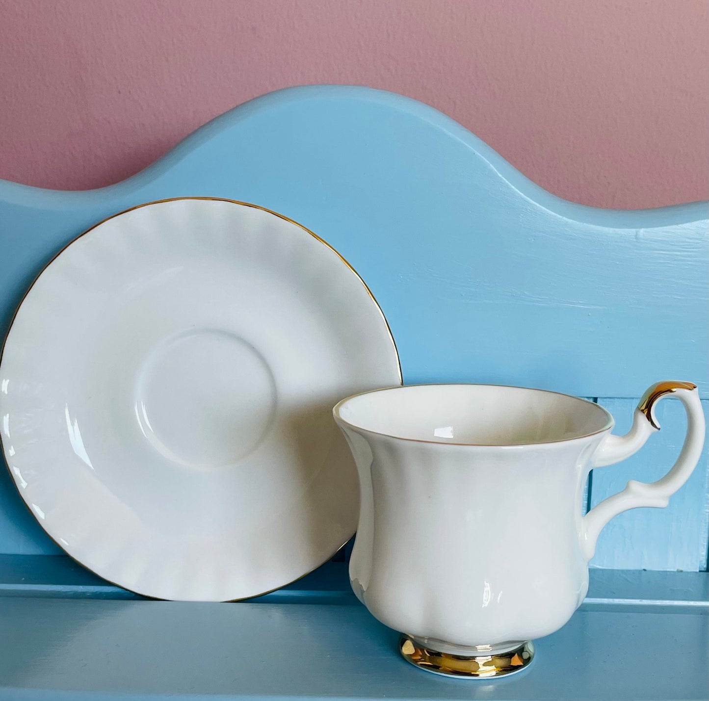 Vintage Crisp White Gold, Royal Albert "Val D'Or" Coffee Cup & Saucer, Bone China, Made In England, Previously Loved Vintage, High-Tea Party