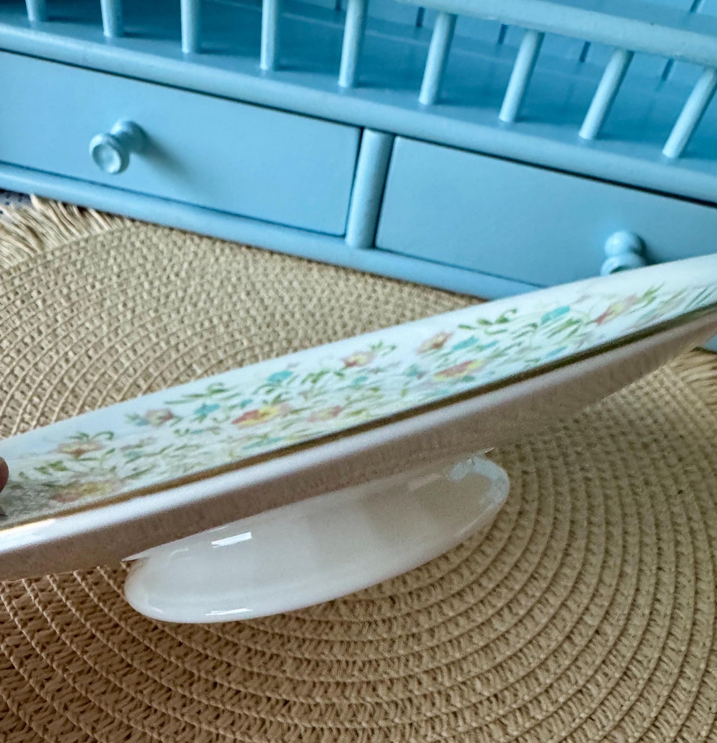 Rare Vintage Coalport "Fantasy" Hard to Find Pedestal Cake Stand, Bone China, Previously Loved, Pretty Green Pink and Green Floral , England