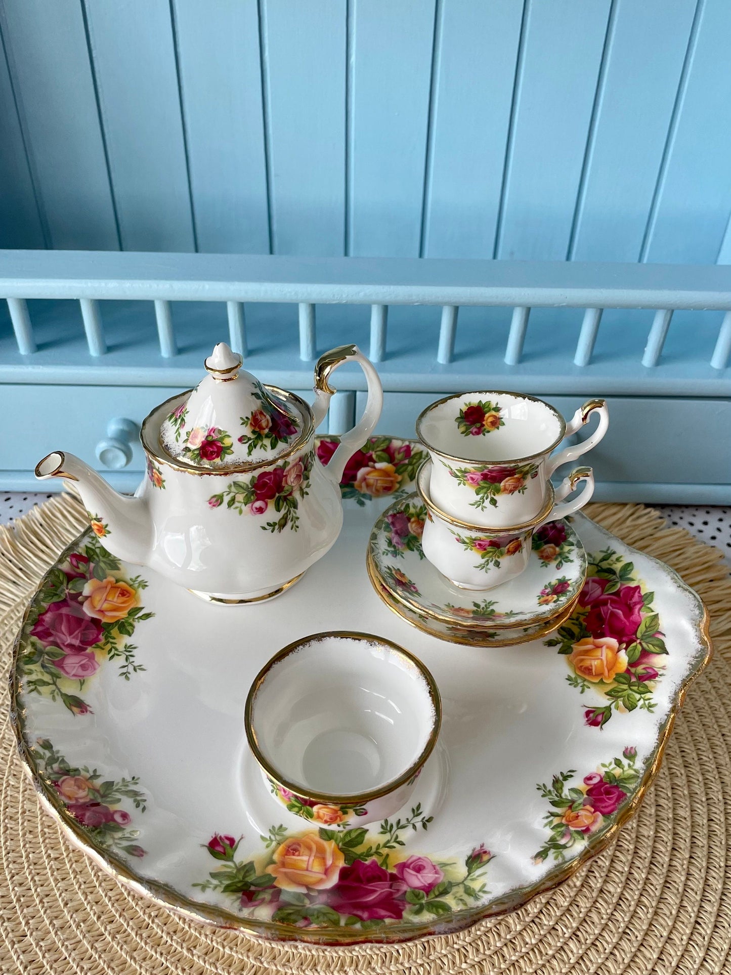 Vintage Royal Albert "Old Country Roses" Miniature Tea Set, First Quality, Fine Bone China, Previously Loved Vintage, Made in England