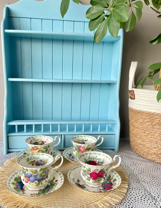 Vintage Royal Albert "Covent Garden Series "Apples, Pears, Peaches & Damsons" Male Teacup and Saucer, Fruit Decor, Bone China, Made England
