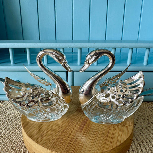 Rare Find: Vintage Pair of Swan Salt Cellars, 1984 New in Original Box with Spoons, Perfect Table Decor, Christmas Gift Idea, Made in Italy