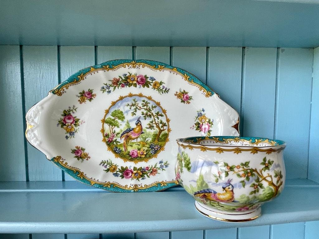 Multiple Vintage Royal Albert "Chelsea Bird" Items, Sugar Bowl & Plate, CoffeePot, Bone China, 1 Lady And 1 Male Size TeaCups, Beautiful Set