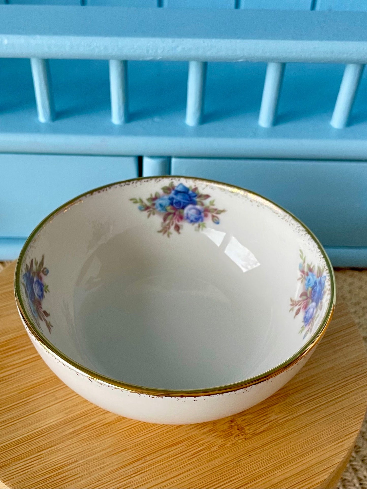 Very Collectible Concorde and Royal Albert Moonlight Rose Collaboration, Fruit/ Salade Bowl, Bone China, Beautiful Blue Roses Decor, England