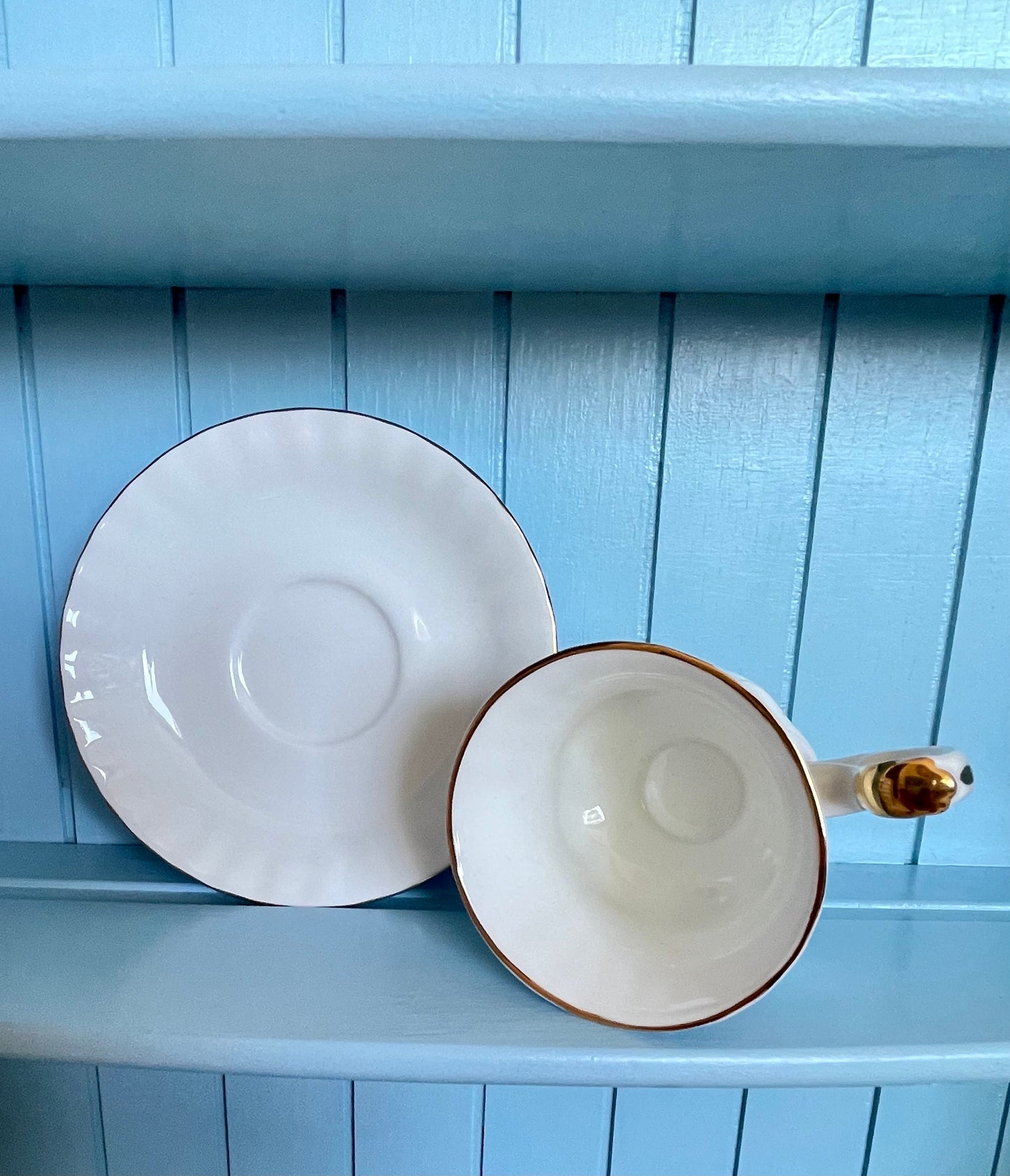 Vintage Crisp White Gold, Royal Albert "Val D'Or" Coffee Cup & Saucer, Bone China, Made In England, Previously Loved Vintage, High-Tea Party