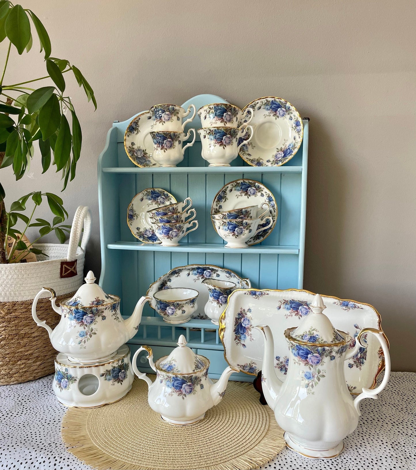 Multiple Royal Albert "Moonlight Rose" Fine Bone China Items, Teapots, Cups & Saucers, Sandwich Plate, Creamer Set, Highly Collectible China