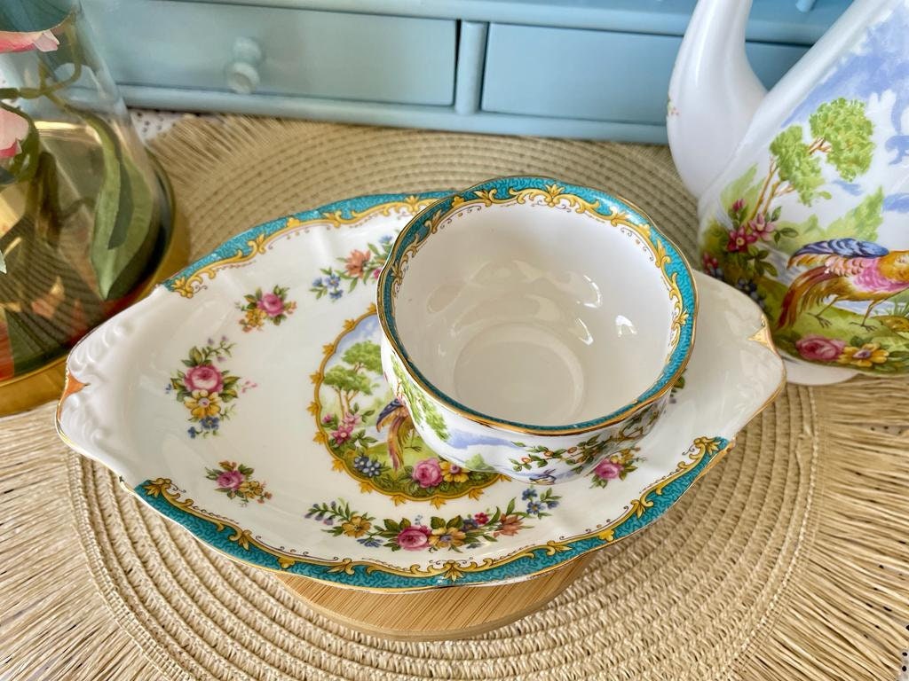 Multiple Vintage Royal Albert "Chelsea Bird" Items, Sugar Bowl & Plate, CoffeePot, Bone China, 1 Lady And 1 Male Size TeaCups, Beautiful Set